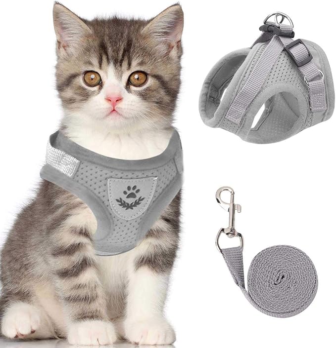 Gray X-Small Adjustable Breathable Reflective Harness for Small Cats and Dogs
