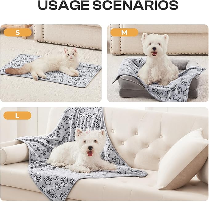 Luciphia 1 Pack 3 Blankets Fluffy Premium Fleece Pet Blanket Flannel Paw Printed Throw for Dog Cat Grey Paw Medium(30"x20",Pack of 3)
