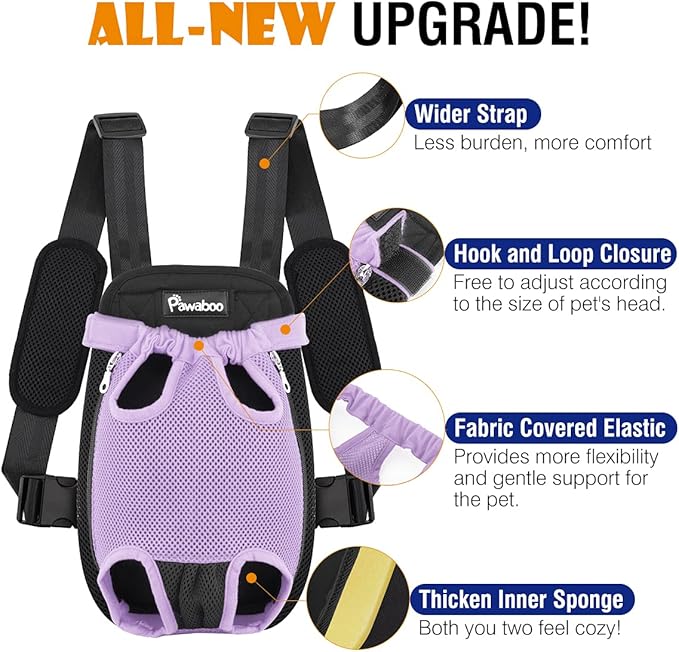 Pawaboo Pet Carrier Backpack, Adjustable Pet Front Cat Dog Carrier Backpack Travel Bag, Legs Out, Easy-Fit for Traveling Hiking Camping for Small Medium Dogs Cats Puppies, Extra Large, Purple