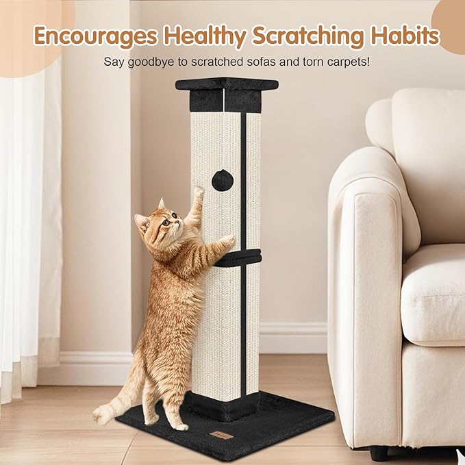 Cat Scratching Post 33 inch for Indoor Cats, High Cat Scratch Post Black, Cat Tree for Full-Body Stretching, Protect Your Furniture