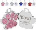 EDSG Cat Dog Tags Personalized for Pets, Dog Name Tags Cat Name ID Tag, Engraved Dog Tags Dog ID Tags Small Glitter Bling ID Tag Paw Print for Cat Pet Dog Puppy(Pink,Design 1)