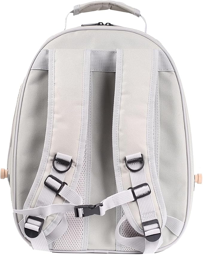 Bird Traval Carrier Cage, Multi Vent Holes Clear Space Capsule Astronaut Backpack to Carry Parakeet Cockatiel Parrot with Metal Tray Wood Perch, Vet Transport Book Bag