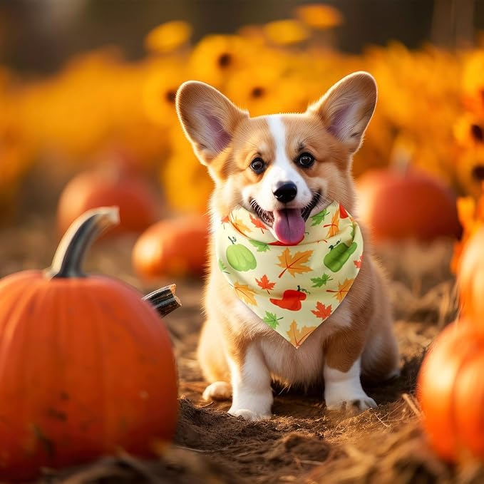 Weewooday 50 Pcs Thanksgiving Fall Dog Bandanas Bulk Pumpkin Maple Leaves Autumn Bandanas for Bibs Adjustable Scarf for Small Medium Large Pet Cat Costume(Leaves Pattern, 19.7 x 13.8 x 13.8 Inch)