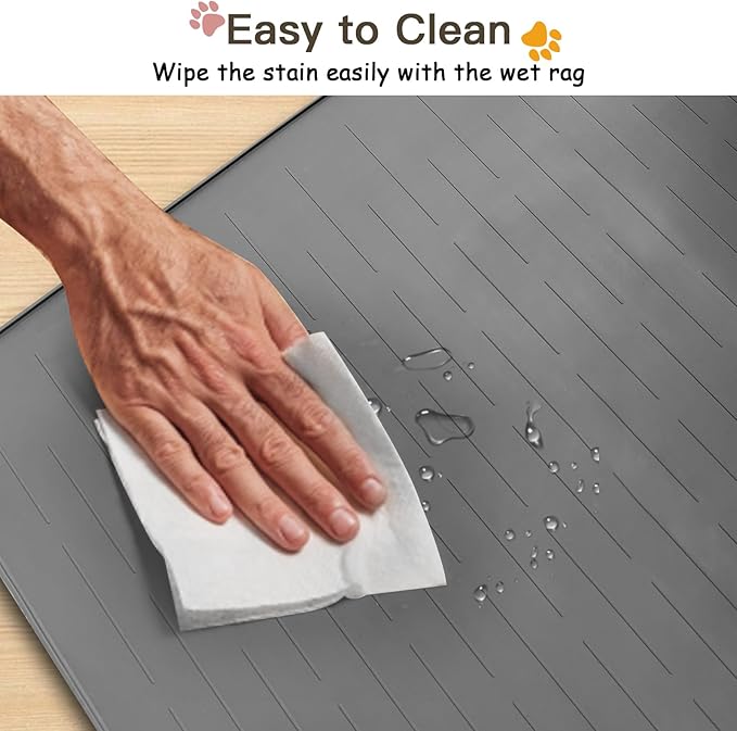 Largest Dog Food Mat, 39.5"x29.5" Silicone Dog and Cat Mat for Food and Water Bowls, Thinken Waterproof Non-Slip XXXL Pet Feeding Mat for Floors (Light Gray)