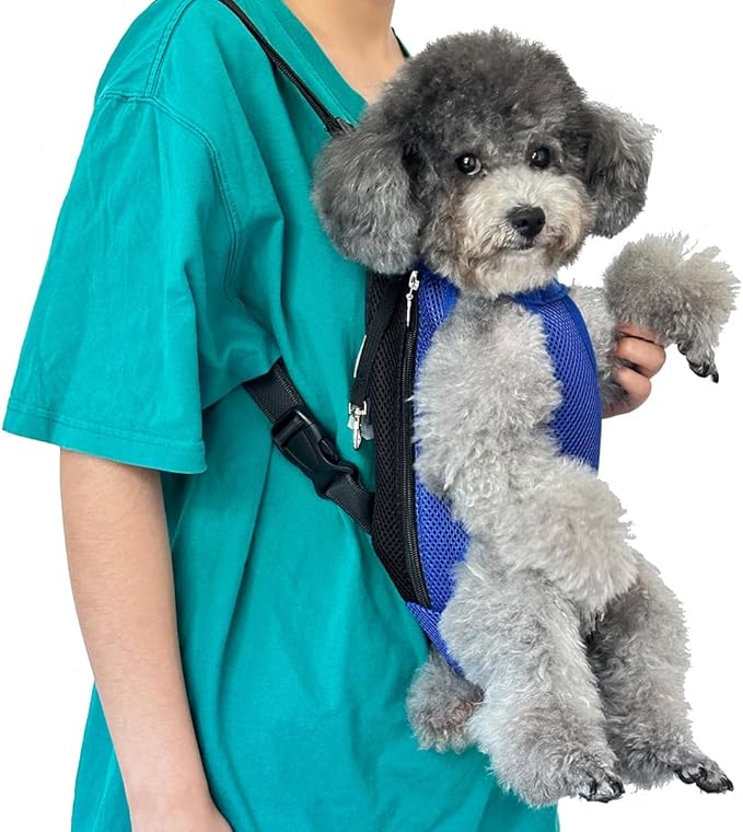 Pet Dog Carrier Backpack, Portable Breathable Mesh Chest Carrier, Polyester Woven Double Shoulder Pet Bag for Outdoor Adventures (SkyBlue, Medium)