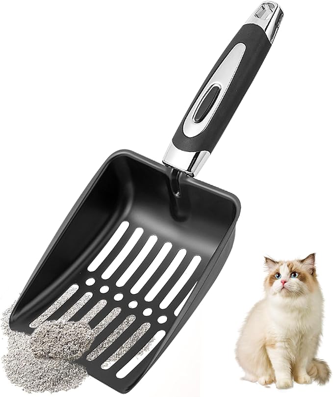 Stainless Steel Cat Litter Scoop,Metal Cat Litter Scoop,Kitty Metal Scooper,Sturdy Mesh Scooper,Suitabla Cat Scooper for Cat Litter Box-Black