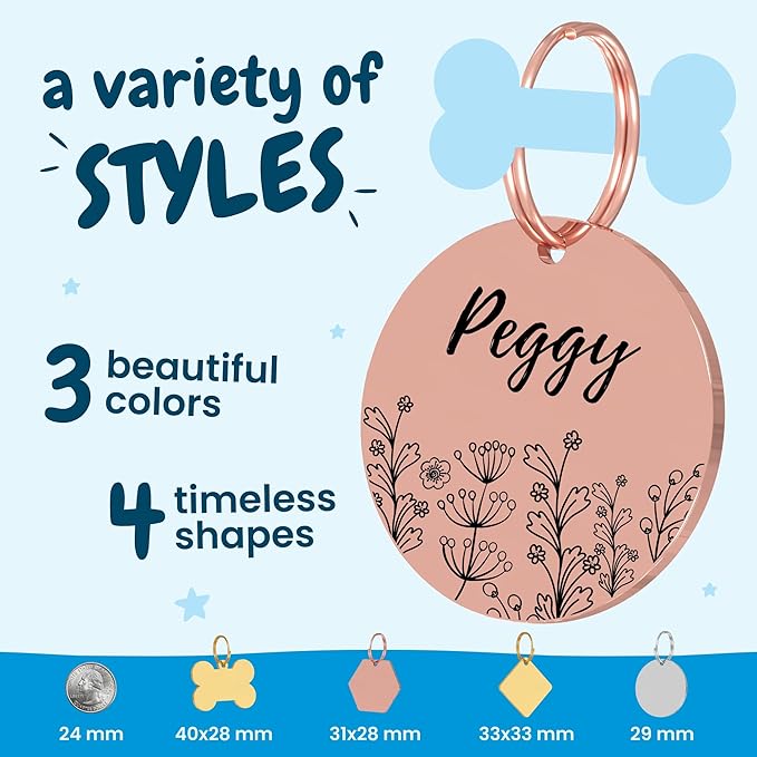 PawFurEver Custom Engraved Pet ID Tag – Personalized Dog Name Tag for Dogs and Cats, Stainless Steel Collar Accessory with Cute Designs for pet Name Tags (Hexagon, Gold)