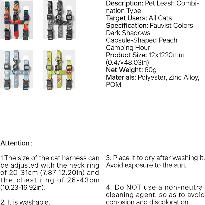 pidan Cat Harness and Leash Set, Cats Escape Proof - Adjustable Kitten Harness for Large Small Cats, Lightweight Soft Walking Travel Petsafe Harness / Green /lime