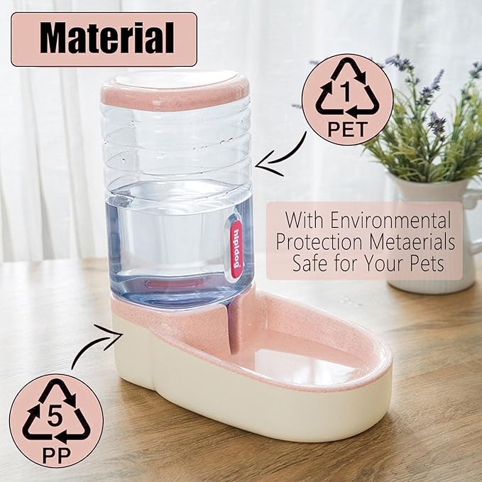 kathson Gravity Dog Water Dispenser Automatic Cat Drinking Water Station 1 Gallon Large Capacity Puppy Water Bowl for Small and Medium Dogs Cats Pink
