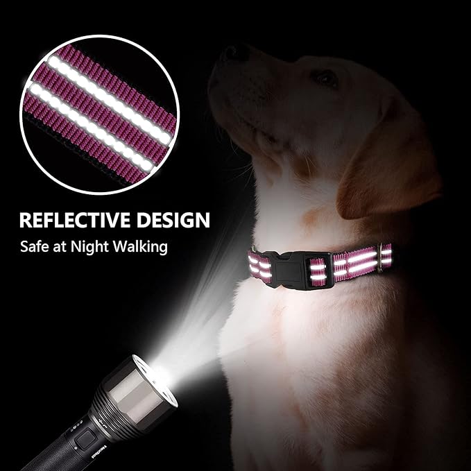Hikiko Martingale Dog Collars Reflective Nylon Dog Collar with Quick Release Buckle Adjustable Training No Slip Dog Collar (Medium, Pink)