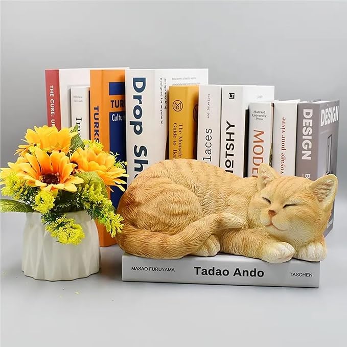 Garden Decor Cat Statue Outdoor Statue, Cat Figurines Garden Statues & Sculpture Decoration, Sleeping Cat Statue Decor for Patio, Porch and Lawn, Cat Gifts for Cat Lover and Women, Cat Memorial Stone