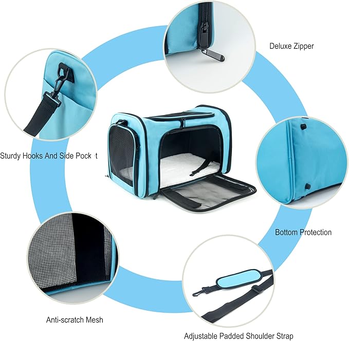 Soft Sided Carrier for Small Medium Cats Dogs,Removable Pad Collapsible Travel Pet Carrier Large Blue