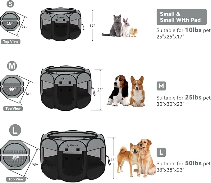 Dog Cat Playpen, Puppy Pet Playpen Indoor for Dog Crate Tent Cage Outdoor, Portable Pop Up Dogs Enclosure Kennel with Carrying Case for Dogs/Cats/Rabbits (Dark Grey, Medium)