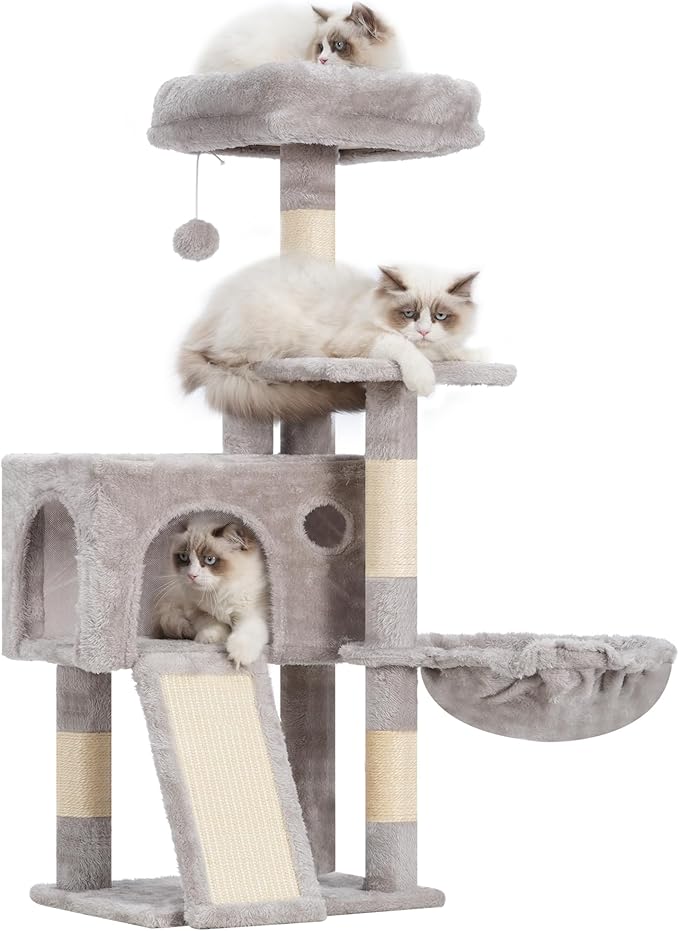 Cat Tree, 41.3" Cat Tower for Indoor Kittens with Scratching Board and Posts, Multi-Level Cozy Cat Condo with 2 Perches, Hammock, Balls, Light Gray GCT005SW