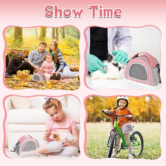 YUDODO Hamster Carrier Guinea Pig Carrier Bag Small Animal Sugar Glider Pouch Gerbil Hedgehog Portable Travel Carrier Outdoor Hangbag Flying Squirrel Rat Carrier Pink