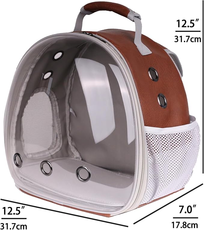 Bearded Dragon Carrier Backpack with Two Security Printing Harness with Leash Sets, Reptile Lizard Travel Bag to Carry and Transport Small Animal Kitten Bunny Guinea Pig to Vet(Brown, PU Leather)