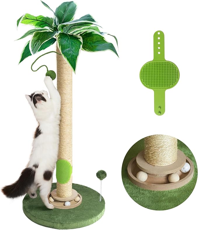 Fantasreen Cat Scratching Post 33'' Cat Scratcher Tall Scratching Posts for Indoor Cats with Cat Toy and Interactive Ball Self Groomer for Kittens Adults Cats