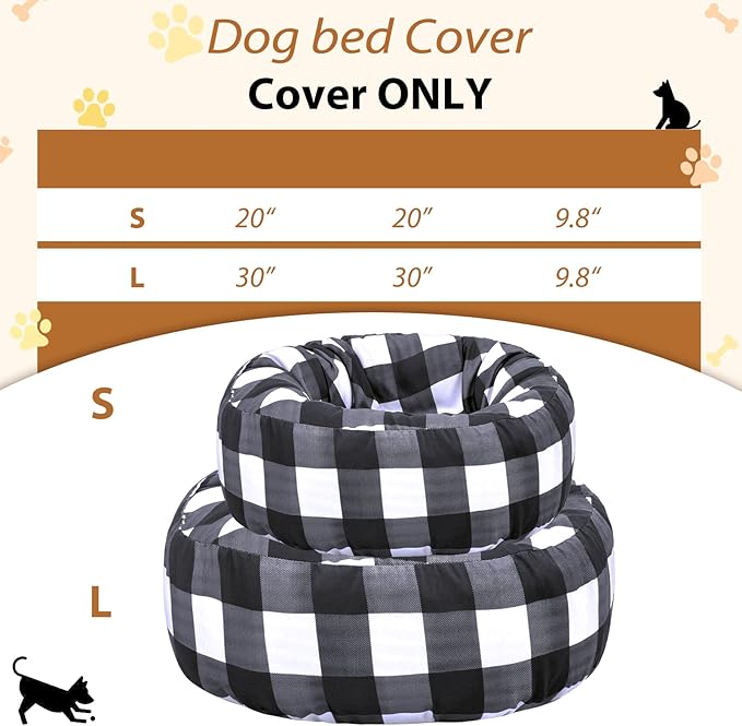 Round Dog Bed Cover Washable Elastic Edged Pet Bed Protector with Black Lattice Pattern Design for Medium & Small Pet Beds, Cover Only (Lattice, 30×9.8 Inch)