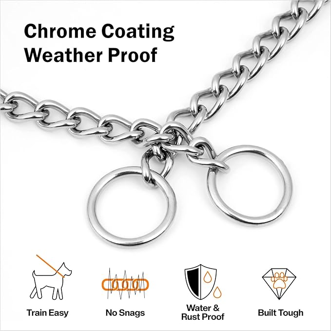 TagME Chain Choke Collar for Dogs, Adjustable Weather Proof Necklace for Small Dogs, Alloy Steel Pet Training Collar