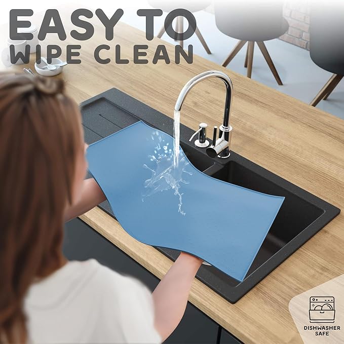 Dog Food Mat - 28x18 Raised Edges Dogs Mat for Food and Water Prevent Spill, Waterproof Cat Food Mats Protect Floors, Easy Clean Dog Bowl Mats for Food and Water, Silicone Pet Feeding Placemats