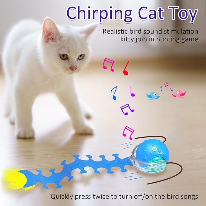 Interactive Cat Toys Ball for Indoor Cats Fast Rolling on Carpet, Chirping & Motion Activate Cat Toys (Blue Centipede)