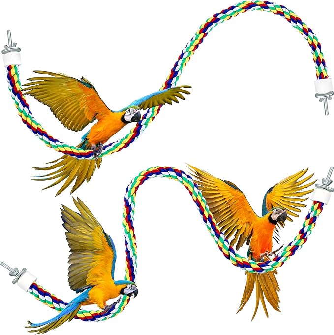 Weewooday 2 Pcs Bird Rope Perches Climbing Rope Bird Cage Accessories for Parrots, Parakeets, Cockatiels, Conures(31.5 Inch)