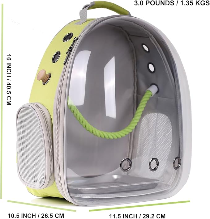 Bird Travel Backpack Carrier, Clear Bubble Window Transport Backpack for Birds, Space Capsule Astronaut Liked Vet Carry Book Bag for Parakeet Parrot (M-YEL, Clear Bubble)