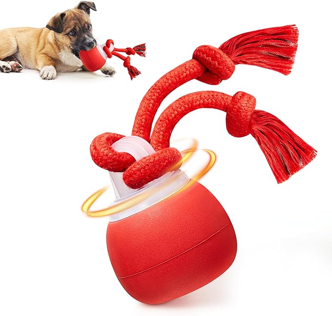 Potaroma Interactive Dog Ball Toys Touch Activated, Rechargeable, Squeaky Dog Toy, Moving Ball for Pup with Rope for Medium Small Dogs Puppy Dark Red