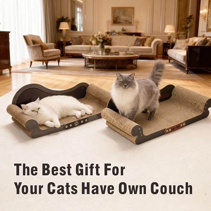 Sofa Shaped Cat Scratching Board,26.6" Extra Large Scratcher Bed for Large Cat Multi-Cats, Scratch Boards Lounge Bed,Cat Couch Furniture Protector(Wood Color)