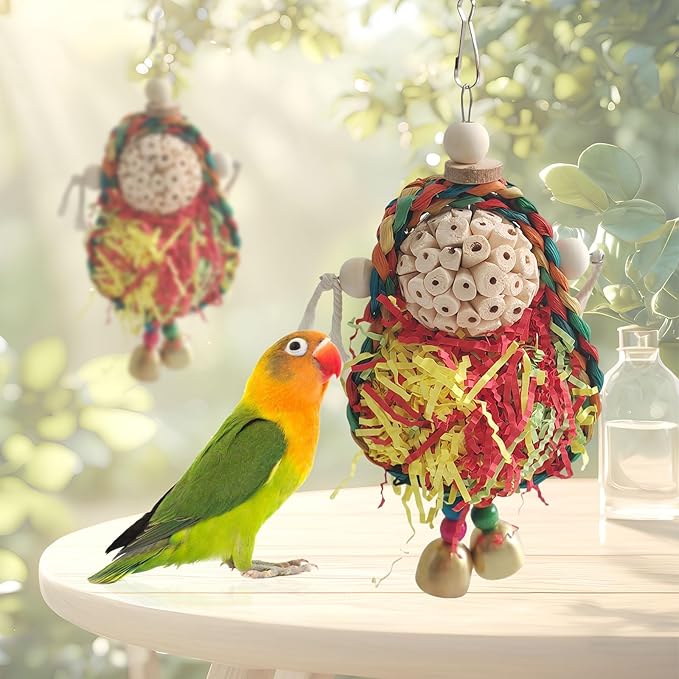 Parakeet Toys,Natural Sola Balls and Shredding Hanging Chewing Toy,2 PCS Small and Medium-Sized Parrot Toys, Bird Toys for Parrots,Cockatiels,Conures,Lovebird,Christmas Birds Toy