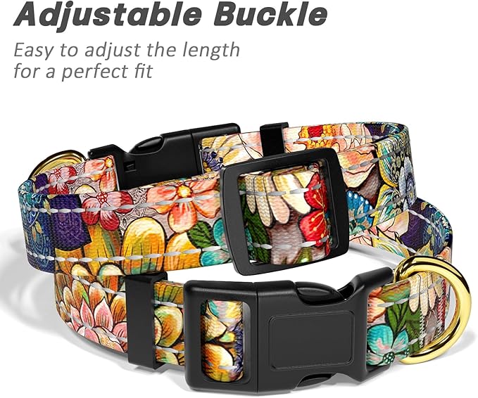 Reflective Dog Collar for Medium Dogs, Cute Boho Adjustable Heavy-Duty Nylon Puppy Collar for Boy and Girl Female, Soft Pet Accessories with Quick Release Buckle, Colorful Mandala