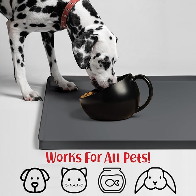 DogBuddy Dog Food Mat – Waterproof Dog Bowl Mat for Food and Water, Silicone Pet Feeding Mats for Floors, Non-Slip Placemat with High Edges for Dogs Bowls, Puppy Essentials (XXL: 32"x24", Shadow)