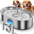 3.4Gal Dog Water Fountain for Large Dogs, 13L Stainless Steel Large Pet Fountain with Deeper & Wider Drinking Area, Automatic Dog Water Bowl Dispenser with Water Window & LED, Super Quiet