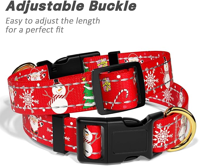 Reflective Dog Collar - Cute Christmas Style for Small Dogs, Soft Nylon Puppy Collar with Adjustable Size and Quick Release Buckle - Red XS