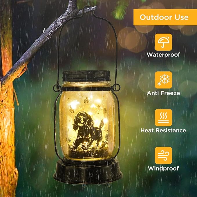 Cocker Spaniel Dog Gifts for Women/Men Cocker Spaniel Solar Lanterns Birthday Dog Lovers Lantern Pet loss Dog Memorial Lights Solar Garden Decoration for Yard, Patio,Backyard,Porch Torches Light