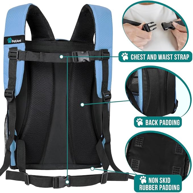PetAmi Dog Backpack Carrier for Small Large Cat, Pet, Puppy, Ventilated Pet Hiking Backpack Travel Bag, Airline Approved Cat Backpack Carrier, Camping Biking Dog Bag Up to 18lbs Pet, Light Blue