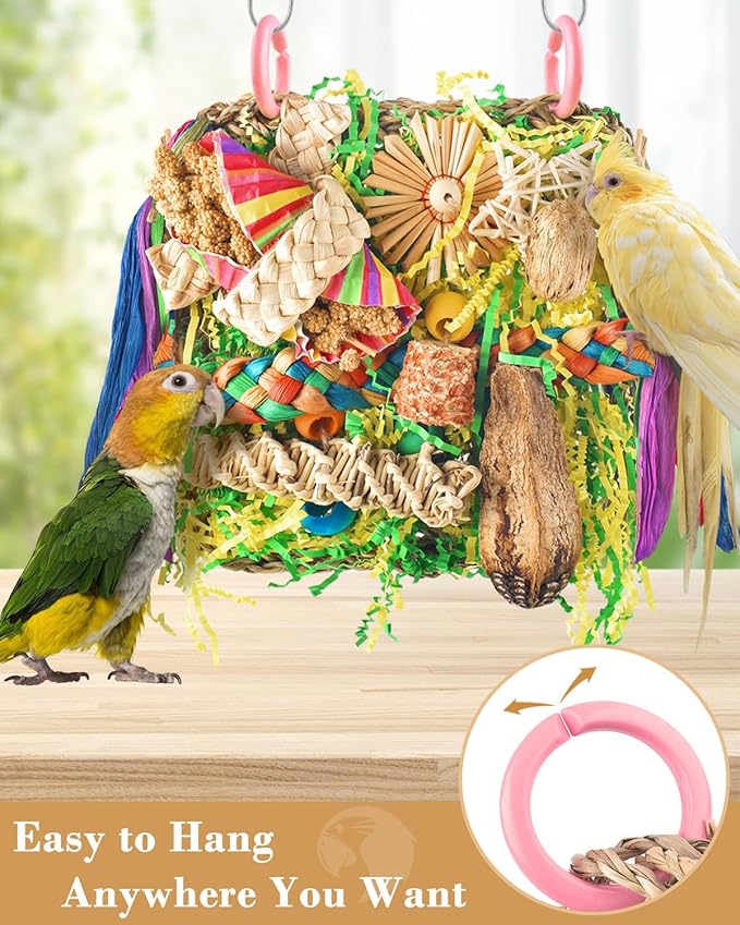 ERKOON Bird Toys, Parrot Toys Foraging Swing Mat Parrot Cage Hanging Toys Birds Grass Mat Climbing Wall with Seagrass, Birds Cage Accessories (Green)