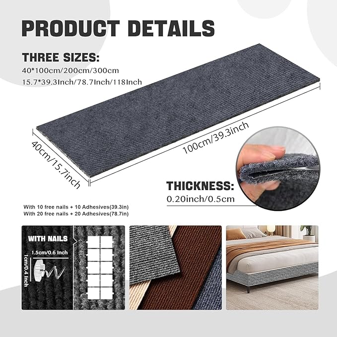 Cat Scratching Climbing Carpet Mat, Adhesive Trimmable Cat Scratcher Furniture Protector, Cat Post Covered Pad Replacement for DIY Cat Tree Shelf Couch Corner Wall (Dark Grey,39.3x15.8In)