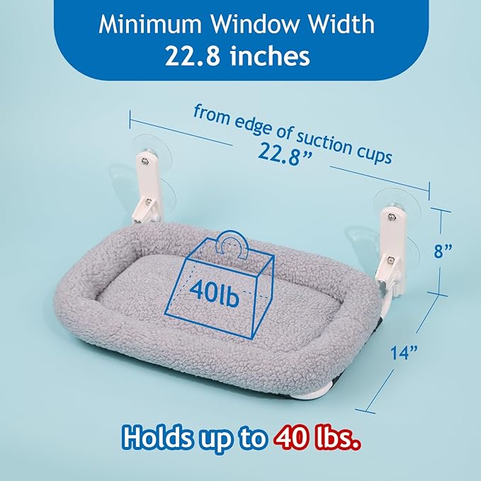 Zakkart Foldable Cat Hammock for Window - Cordless, Embeded Machine Washable Bed, Robust Metal Frame - Cat Window Perch for Large Cats and Kittens (Gray Bolster Bed, Medium)