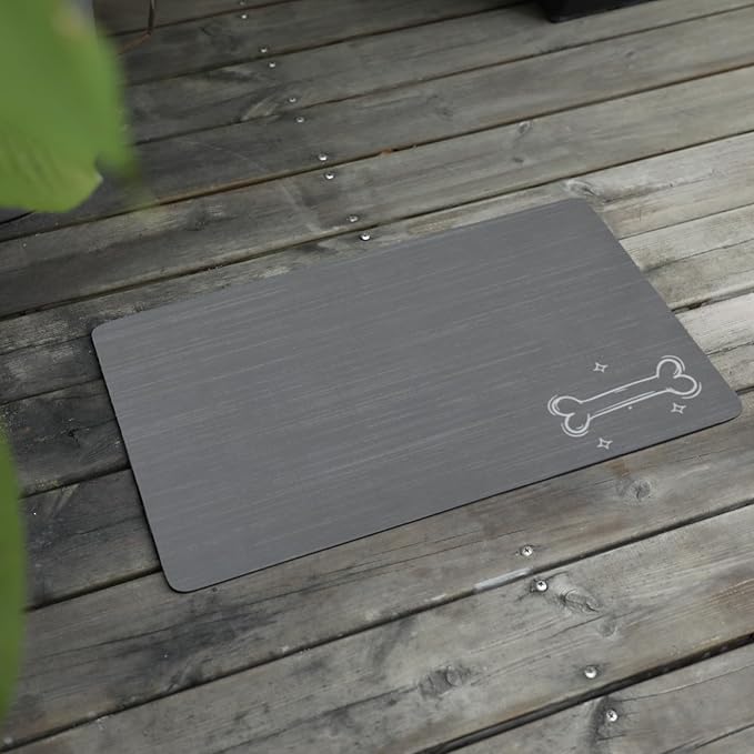 Le courant Dog Cat Feeding Mat,Water Absorbent, Non Slip Placemat for Pets Bowl and Water,100% Waterproof Feeding Mats for Multiple Breeds.Grey.Bone Printing