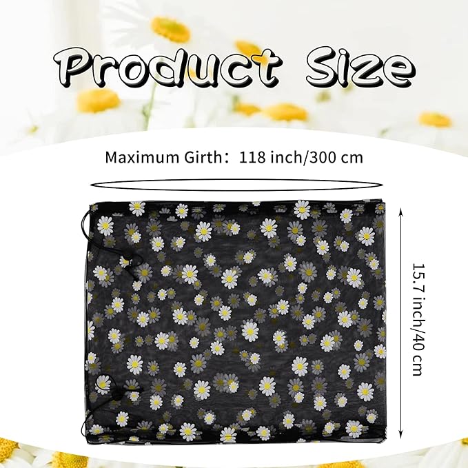 Daoeny Large Bird Cage Cover, Bird Cage Seed Catcher, Adjustable Soft Nylon Mesh Net with Daisy Pattern, Birdcage Cover Skirt Seed Guard for Parrot Parakeet Macaw Round Square Cages (Black)
