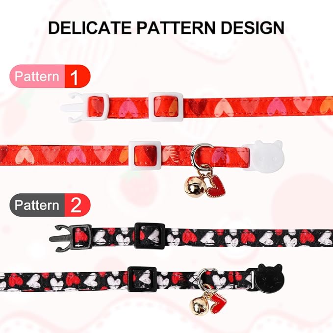 Unique Style Paws Valentine's Day Cat Collar,Cute Cat Collars with Bell,Kitten Collar Breakaway Buckle with Heart,Love,Adjustable Valentine's Day Puppy Collar,Ideal Gift for Boy Girl Cats
