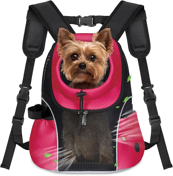 WOYYHO Pet Dog Carrier Backpack Small Dog Front Backpack Ventilated Mesh Dog Travel Back Pack with Safety Belt for Travel Hiking Cycling Outdoor Adventures (Size S: 2-4.5 lbs, Rethink Pink)