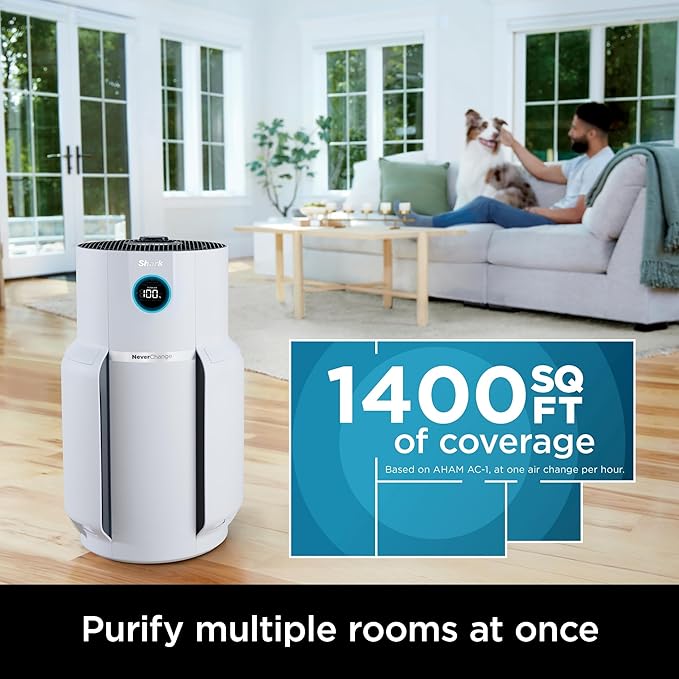 Shark Air Purifier with NeverChange Air Filter Technology, 5 Year HEPA Filter, Covers 1400 Sq. ft, Odor Neutralizer and Clean Sense Technology, Removes 99.98% of Dust & Allergens, HP302 (Renewed)