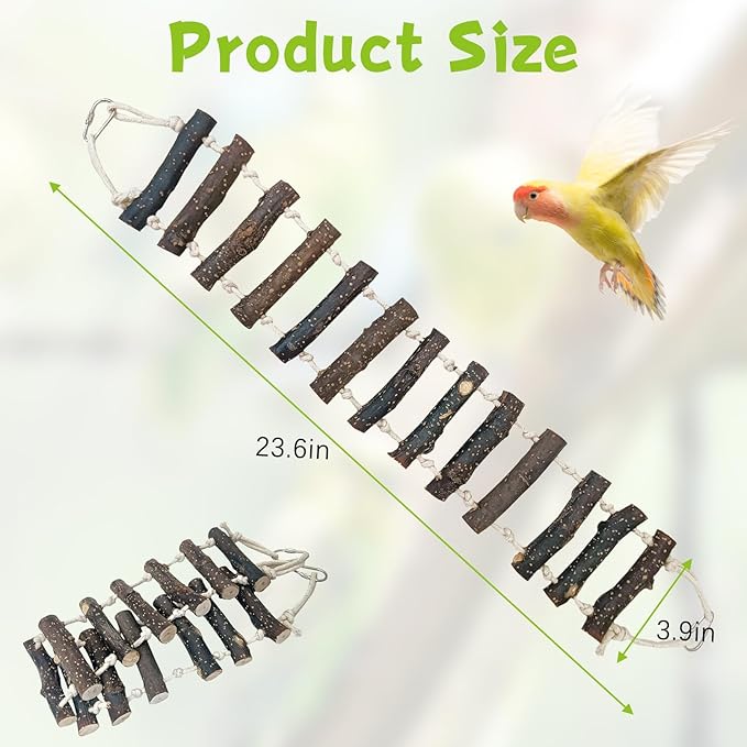 BNOSDM Birds Rope Ladder Toy 2Pcs Wooden Bird Hanging Ladders Pet Climbing Ladder Swing Parakeet Cage Accessories Suit for Budgie, Lovebird, Conure, Cockatoo, Finch