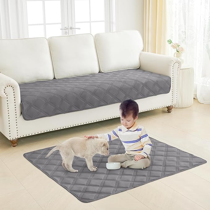 Smiry Waterproof Dog Bed Cover Blanket 30x53, Soft Reversible Pet Blanket, Washable Leakproof Cats Dogs Couch Cover for Sofa, Couch, Furniture, Grey/Light Grey