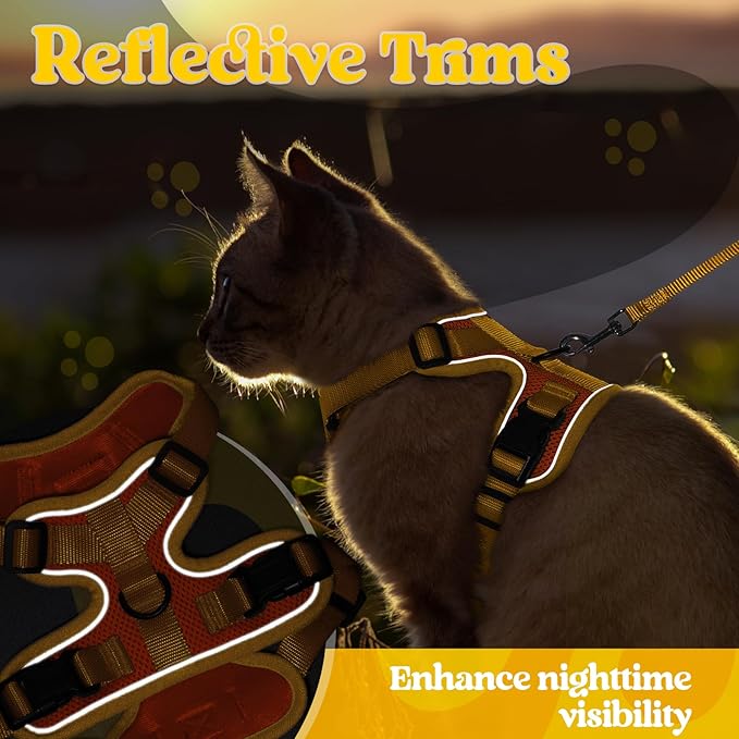rabbitgoo Cat Harness and Leash Set, Escape Proof Soft Adjustable Vest Harnesses for Outdoor Walking, Easy Control Breathable Kitten Jacket with Reflective Strips, Orange & Yellow, XS