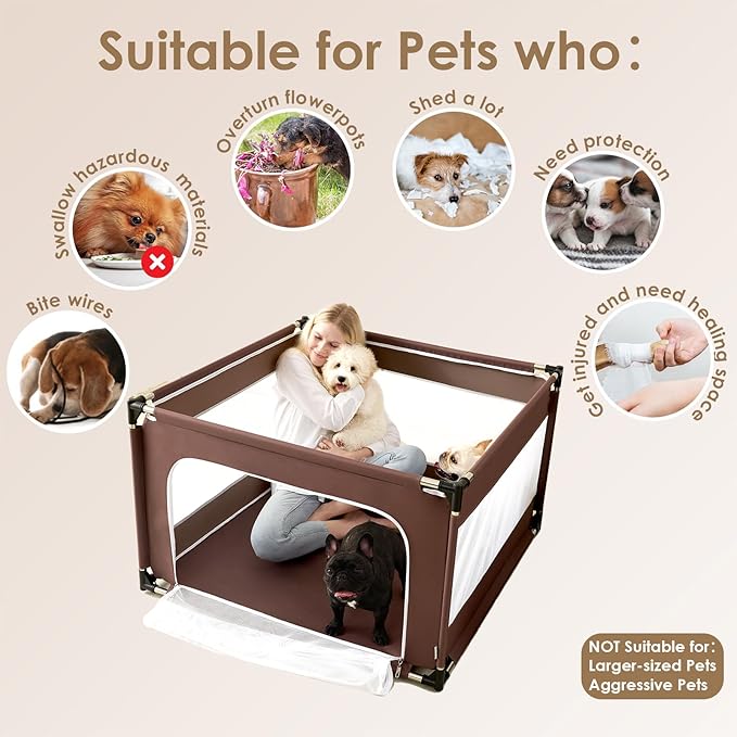 EHEYCIGA 42x42x26 Inches Puppy Playpen Without Top Cover for Dogs & Cats Indoor or Outdoor - Dog Playpen with Door, Dog Fence for Small Animal with Heavy-Duty Oxford & Steel Frame, Brown