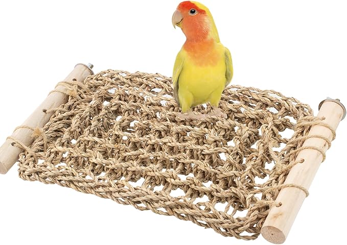 FlidRunest Conure Ladder Perch for Cage, Bird Seagrass Ladder Bridge Exercise Stands, Natural Hand-Woven Parrot Net Climbing Chewing Hammock, Cage Accessories for Lovebird Conure Budgie Parakeet