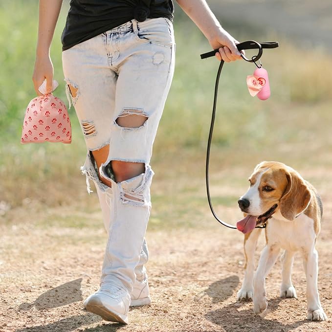 Dog Poop Bags Rolls with Dispenser 150 Count Biodegradable Poop Bags for Dog and Cat Cherry Blossom Scented Waste Bag Leak Proof Doggie Poop Bag Doggy Trash Bag Pink